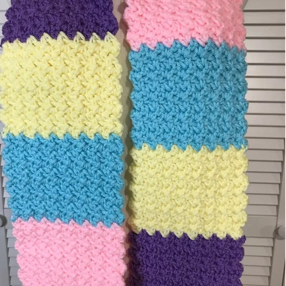 NWT Handmade Crochet Textured Winter Pastel Theme Scarf 67” & Beanie